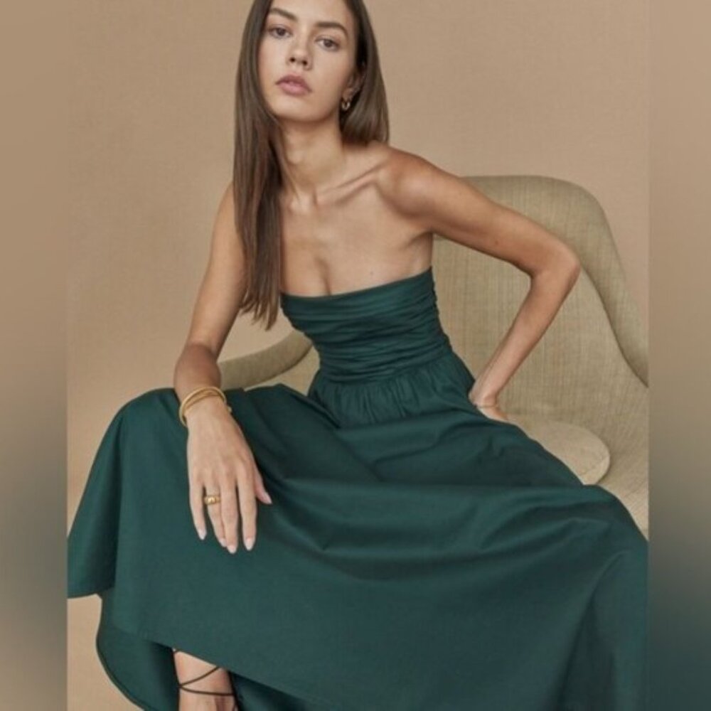 NEW Reformation Lissa Cotton Midi Dress Forest Dark Green Removable Straps sz 4 - Picture 3 of 14